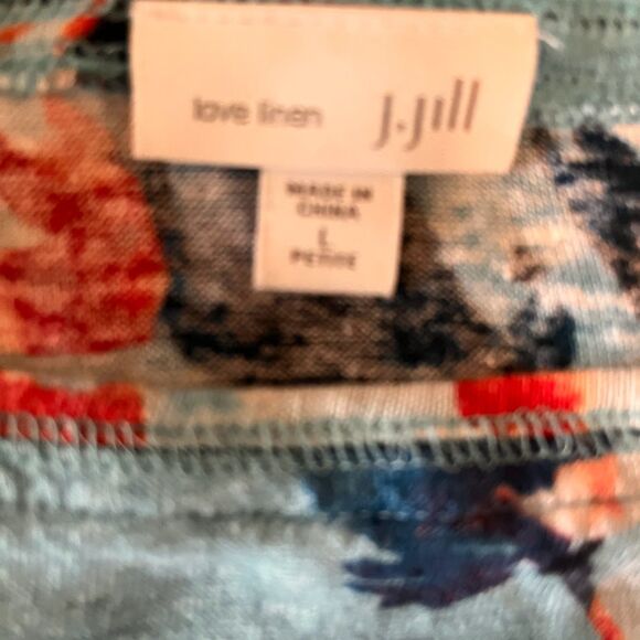 J Jill Love Linen Top L Petite Blue Floral Cap Sleeve Tropicalcore Casual Resort - Picture 4 of 5